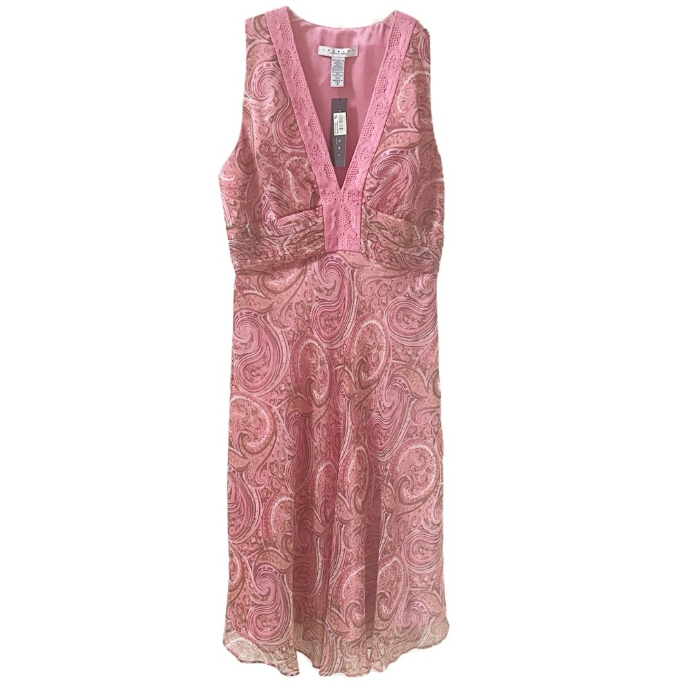 BCBGMaxAzria Pink Paisley V-Neck Sleeveless Midi Dress
